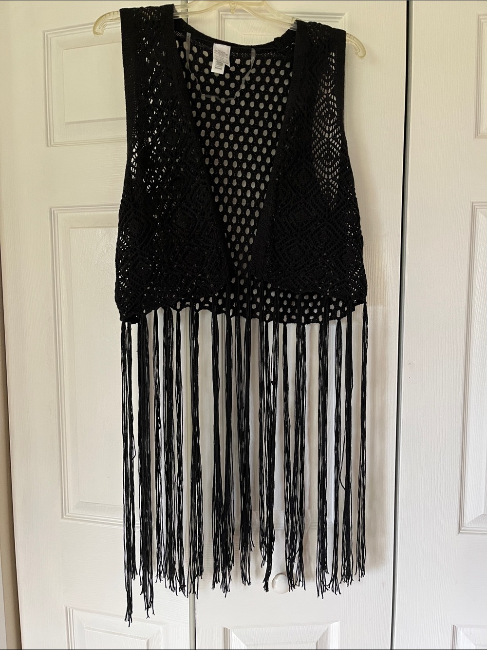 Black Crochet Fringe Vest Cardigan L-XL
